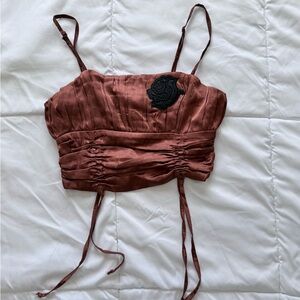 Forever 21 Rust Camisole with Black Floral Detail